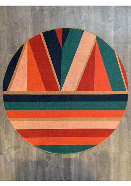 Mira 863 Çok Renkli Çizgili Geometrik Desen Yuvarlak Modern Halı