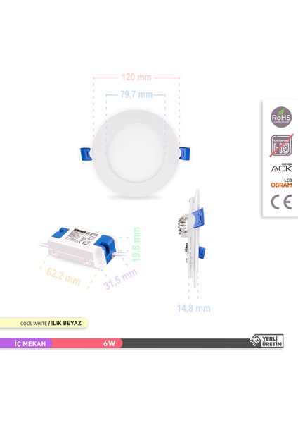 6W 4000K Ilık Beyaz Sıva Altı Yuvarlak Led Panel Armatürü AP01-00610