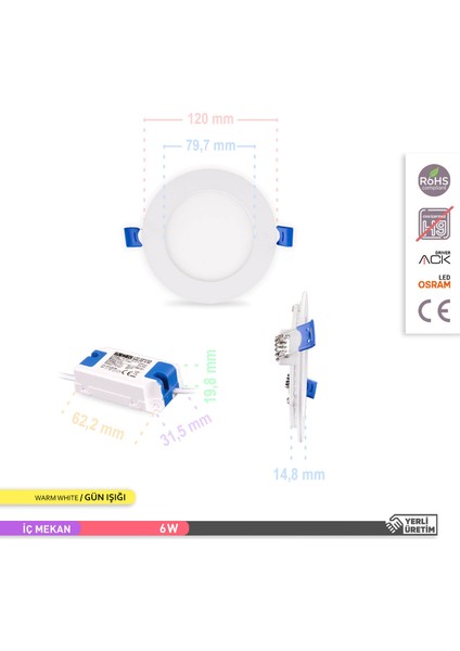 6W 3000K Günışığı Sıva Altı Yuvarlak LED Panel Armatürü AP01-00600