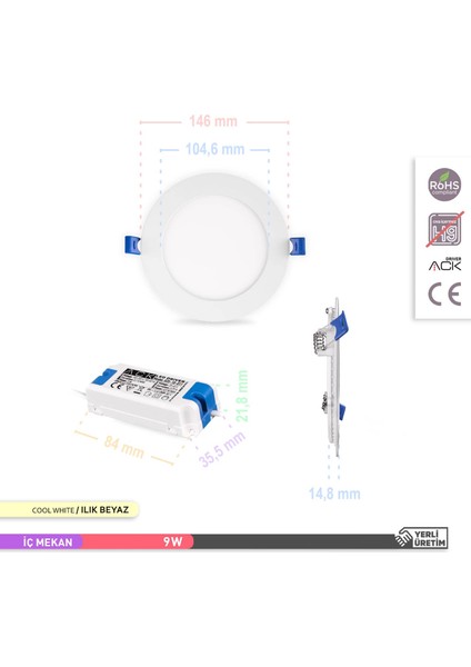 9W 4000K Ilık Beyaz Sıva Altı Yuvarlak Led Panel Armatürü AP01-00910