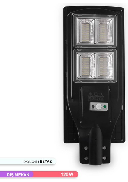 120W LED Solar Sokak Armatürü Siyah Kasa 6500K Beyaz Işık 3.2V