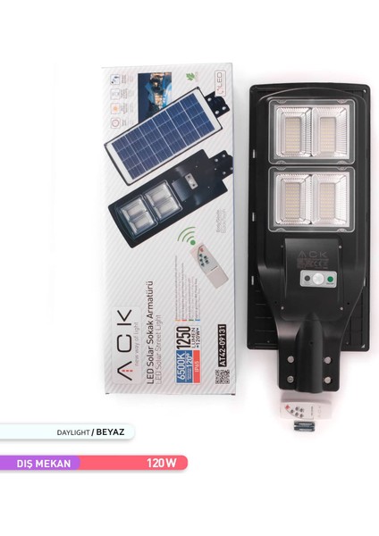 120W LED Solar Sokak Armatürü Siyah Kasa 6500K Beyaz Işık 3.2V modelleri