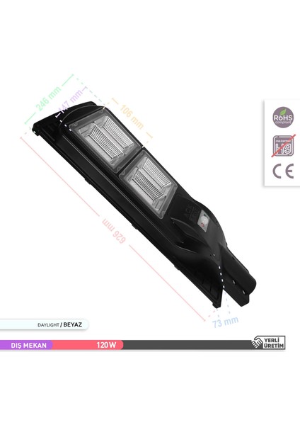 120W LED Solar Sokak Armatürü Siyah Kasa 6500K Beyaz Işık 3.2V indirimleri