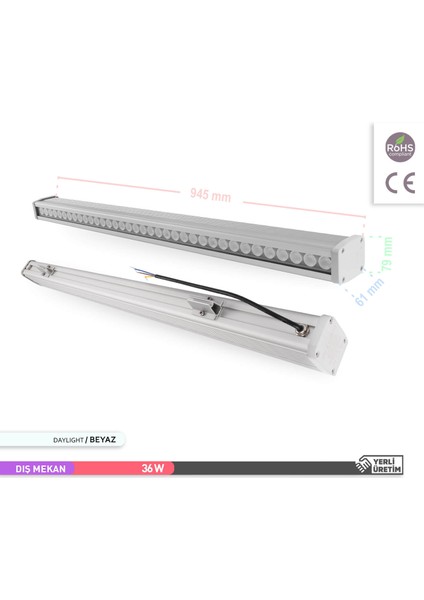 36W LED Wallwasher 6500K Beyaz Işık 945mm indirimleri
