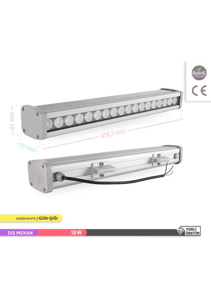 18W LED Wallwasher 3000K Gün Işığı 480mm indirimleri
