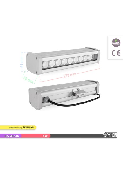 9W LED Wallwasher 3000K Gün Işığı 276mm fırsatları