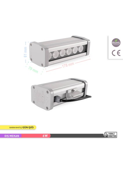 6W LED Wallwasher 3000K Gün Işığı 180mm fırsatları