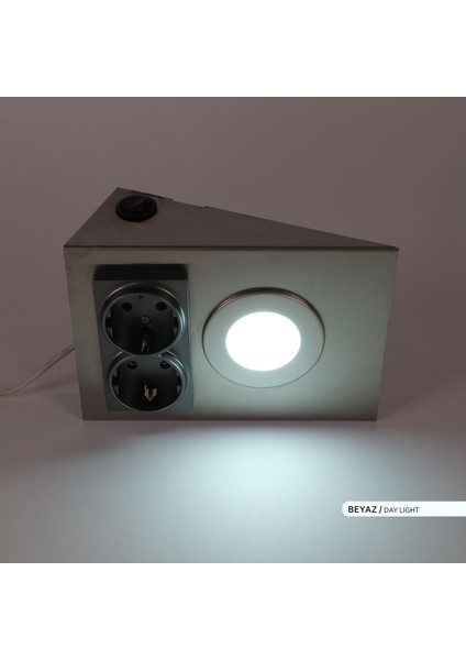 2.5W LED Çift Prizli Tezgah Altı Armatür Saten Kasa 6500K Beyaz Işık modelleri