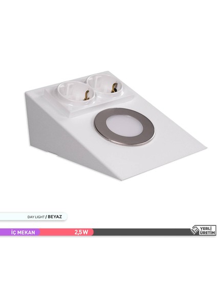2.5W LED Çift Prizli Tezgah Altı Armatür Beyaz Kasa 6500K Beyaz Işık