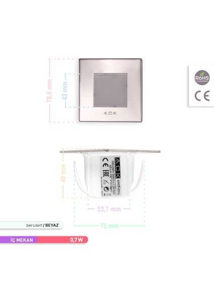 1.5W LED Merdiven-Duvar Armatürü Kare 6500K Beyaz Işık indirimleri