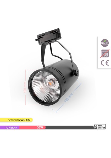 AD30-01901 3000K Günışığı 30W Siyah Kasa Cob LED Ray Spot Armatür indirimleri