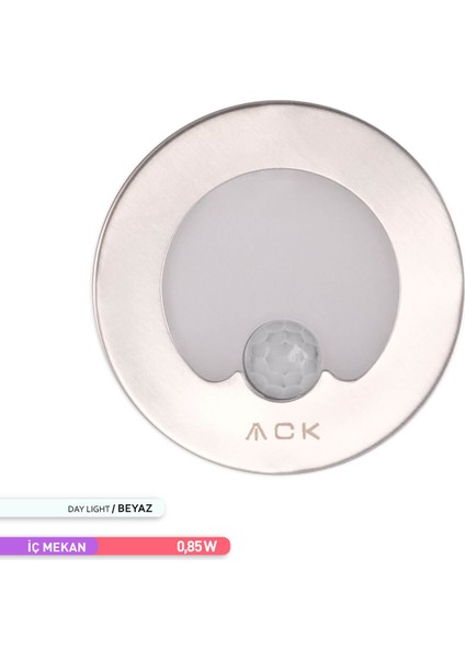 1.5W Sensörlü LED Merdiven-Duvar Armatürü Yuvarlak 6500K Beyaz Işık