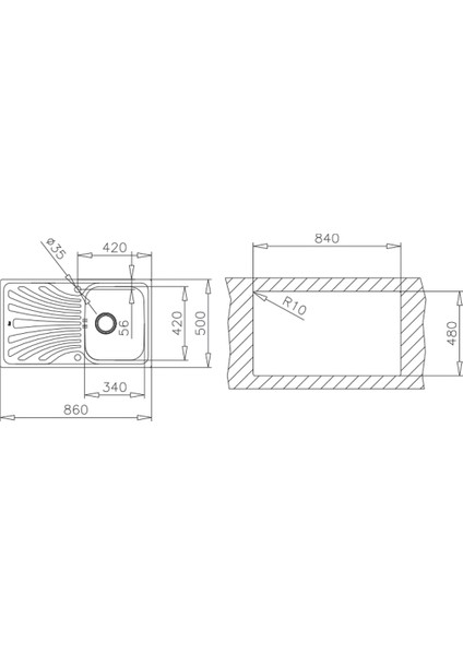 Nerissa 50 B Sağ Paslanmaz Çelik Tezgah Üstü Eviye 86*50 fiyatları