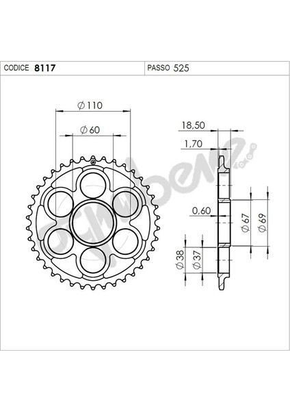 Ducatı 1098 07 525 Ognıbene Arka Dişli 40T