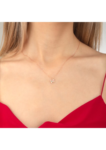 925 Ayar Gümüş Taşlı Unicorn Kolye ( Rose ) fiyatları