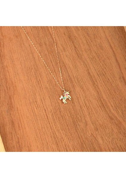 925 Ayar Gümüş Taşlı Unicorn Kolye ( Rose ) modelleri