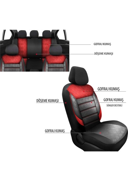 Renault R19 Uyumlu Koltuk Kılıfı Scorpion Serisi - Kırmızı