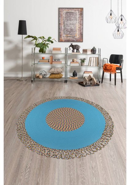 Dekoratif Jüt Hasır El Örgüsü Halı Kilim Roma-13