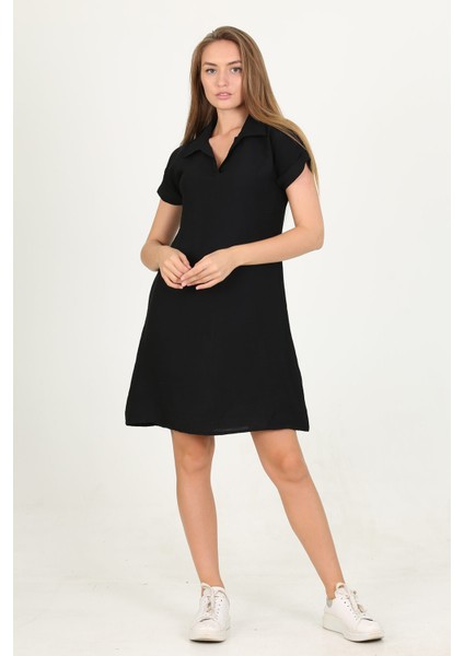 Kadın Gömlek Yaka Kol Detaylı Midi Boy Ayrobin Elbise LPTR10