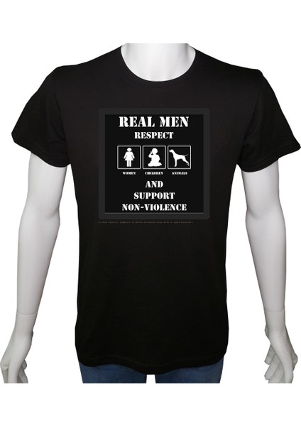 Erkek TShirt Siyah 'gerçek Erkekler' Baskılı Xs