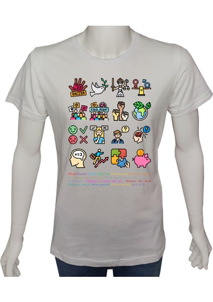 Genç TShirt Beyaz 'vektörikon1' Baskılı S