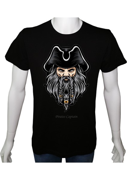 Erkek TShirt Siyah 'korsan' Baskılı Xl