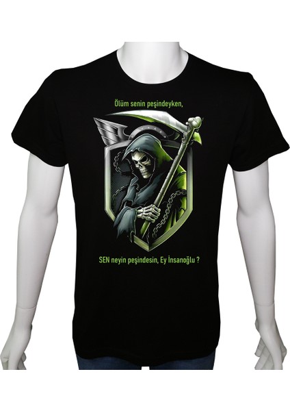 Erkek TShirt Siyah 'azrail2' Baskılı Xl