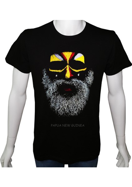 Erkek TShirt Siyah 'papua Adamı' Baskılı 2xl