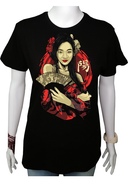 Kadın TShirt Siyah 'japonkadın3' Baskılı Xl