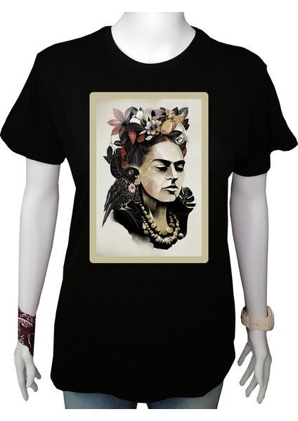 Kadın TShirt Siyah 'fridakahlo2' Baskılı 2xl