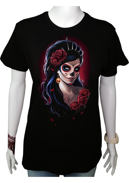 Kadın TShirt Siyah 'muertos' Baskılı Xs