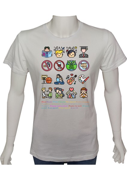 Genç TShirt Beyaz 'vektörikon2' Baskılı Xl