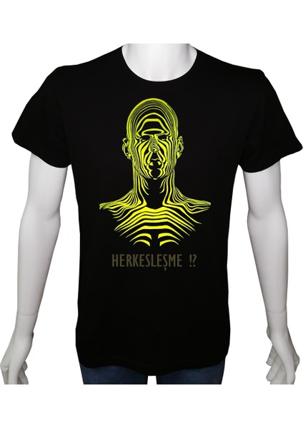 Erkek TShirt Siyah 'herkesleşme' Baskılı Xs