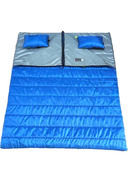 Masiv-8 200 gr Yastıklı Çift Kişilik Çift Fermuarlı Uyku Tulumu Mavi