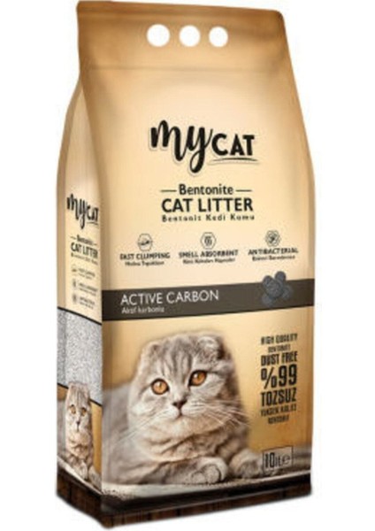 Mycat Aktif Karbonlu Topaklaşan Bentonit Kedi Kumu 10LT Ince Taneli