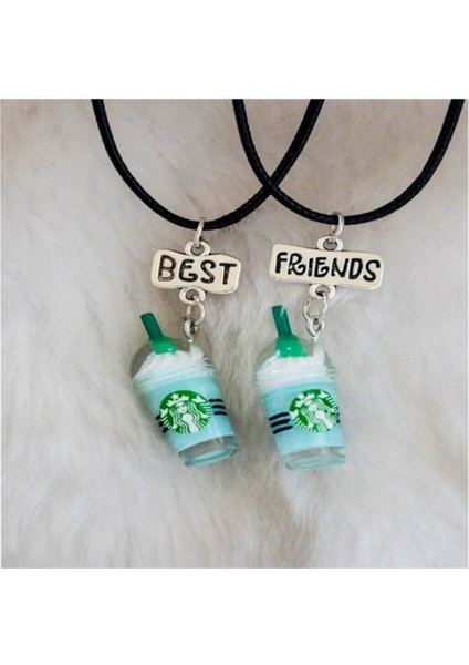 Mavi Starbucks Bardak Best Friends Bff 2li Suni Deri Ipli Kolye