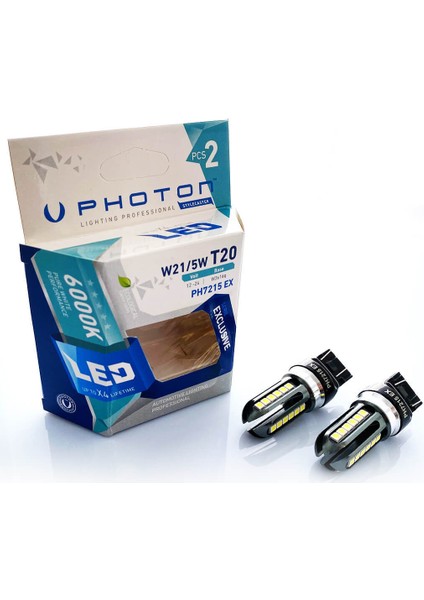 T20 Çift Duy Beyaz LED Oto Ampul W21/5W PH7215EX