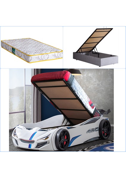 Merso Rüzgarlıklı Bazalı Arabalı Yatak, Beyaz + 1 Adet Comfort Yatak