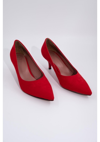 Kadın Kısa Topuklu Kırmızı Süet Stiletto Ayakkabı - Candy fırsatları