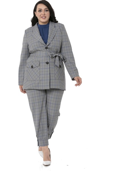 Büyük Beden Kuşaklı Düğmeli Kapaklı Cepli Astarlı Blazer Siyah Mavi Ceket fırsatları