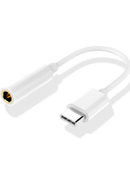 Type-C (Usb C) To 3.5mm Aux Dönüştürücü Adaptör Kulaklık Dönüştürücü Beyaz