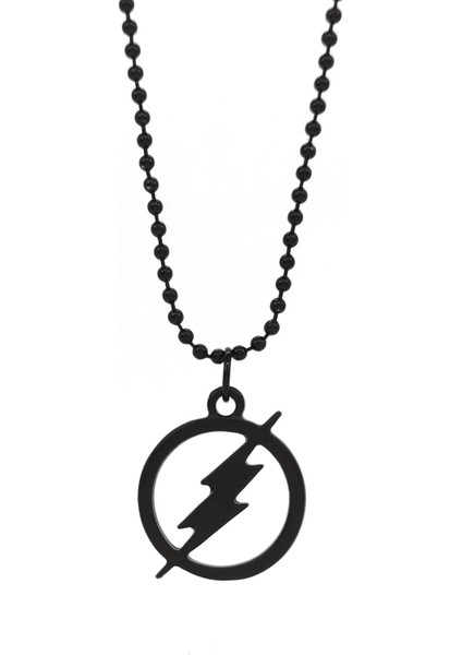 The Flash Şimşek Kolye Yuvarlak Içinde Yıldırım Kolye Siyah Renk