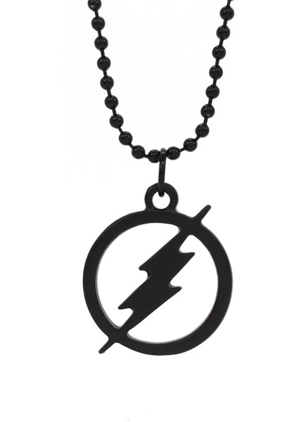 The Flash Şimşek Kolye Yuvarlak Içinde Yıldırım Kolye Siyah Renk
