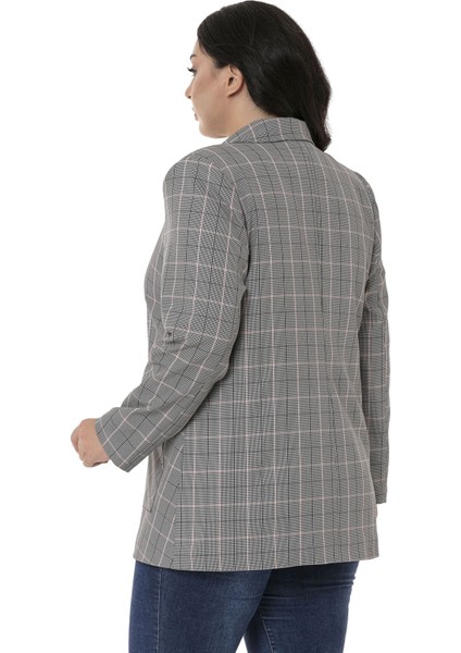 Büyük Beden Kuşaklı Düğmeli Kapaklı Cepli Astarlı Blazer Siyah Pembe Ceket modelleri