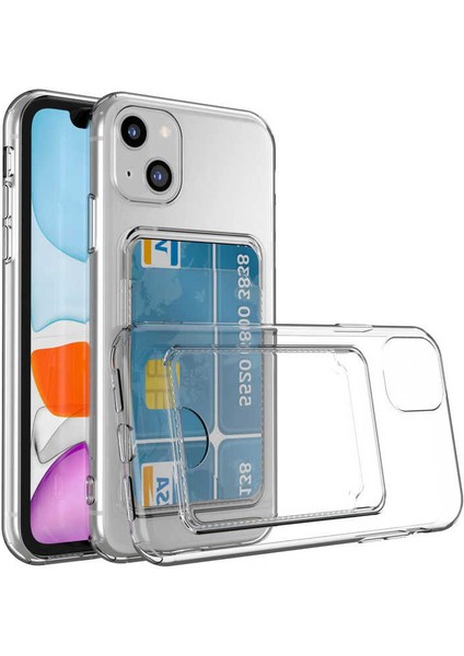 Iphone 14 Max Ile Uyumlu Kılıf Kartlıklı Dayanıklı Cart Case Clear Silikon Kapak Şeffaf