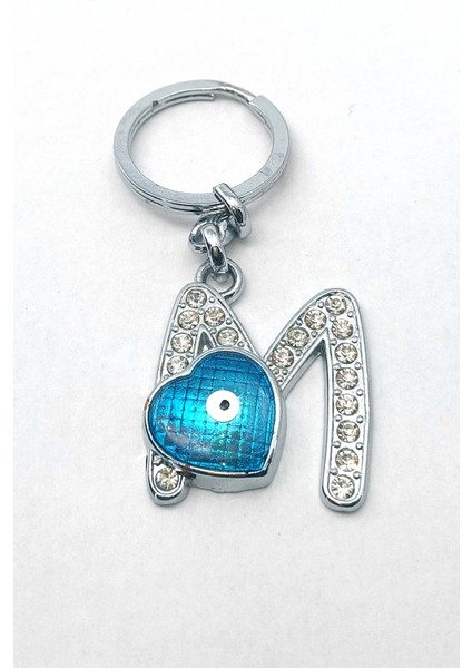 Metal Kristal Taşlı Harf Anahtarlık ,m Harfi Anahtarlık