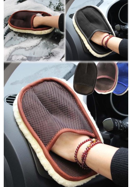 Premium Yünlü Araba Yıkama Fırçası Süngeri Toz Alma Yıkama Eldiveni Oto Yıkama Süngeri Iç Dış