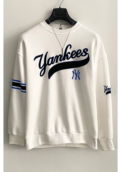 Erkek Beyaz 3 Iplik Şardonlu Pamuklu Oversize Sweatshirt