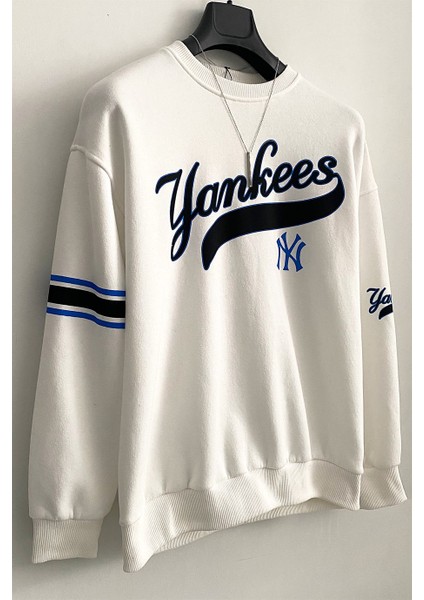 Erkek Beyaz 3 Iplik Şardonlu Pamuklu Oversize Sweatshirt modelleri