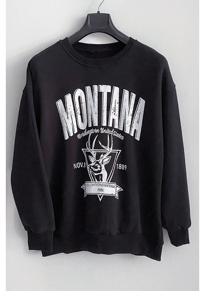 Erkek Siyah "montana" 3 Iplik Şardonlu Pamuklu Oversize Sweatshirt